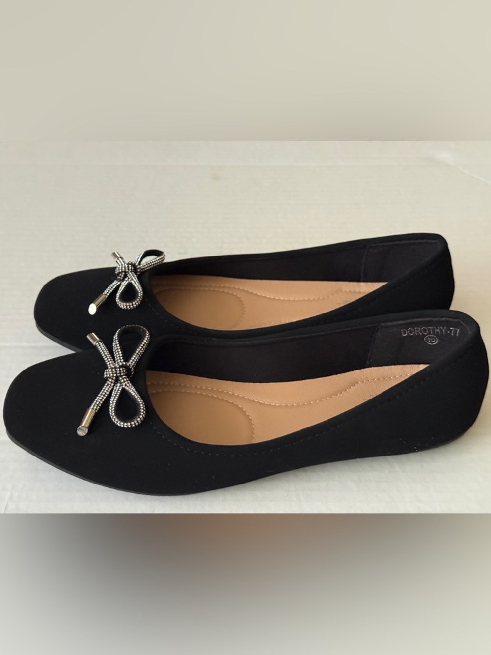 TOP MODA Comfort Black Ballet Flats Cushioned Slip On Casual Shoes Women's Sz 10